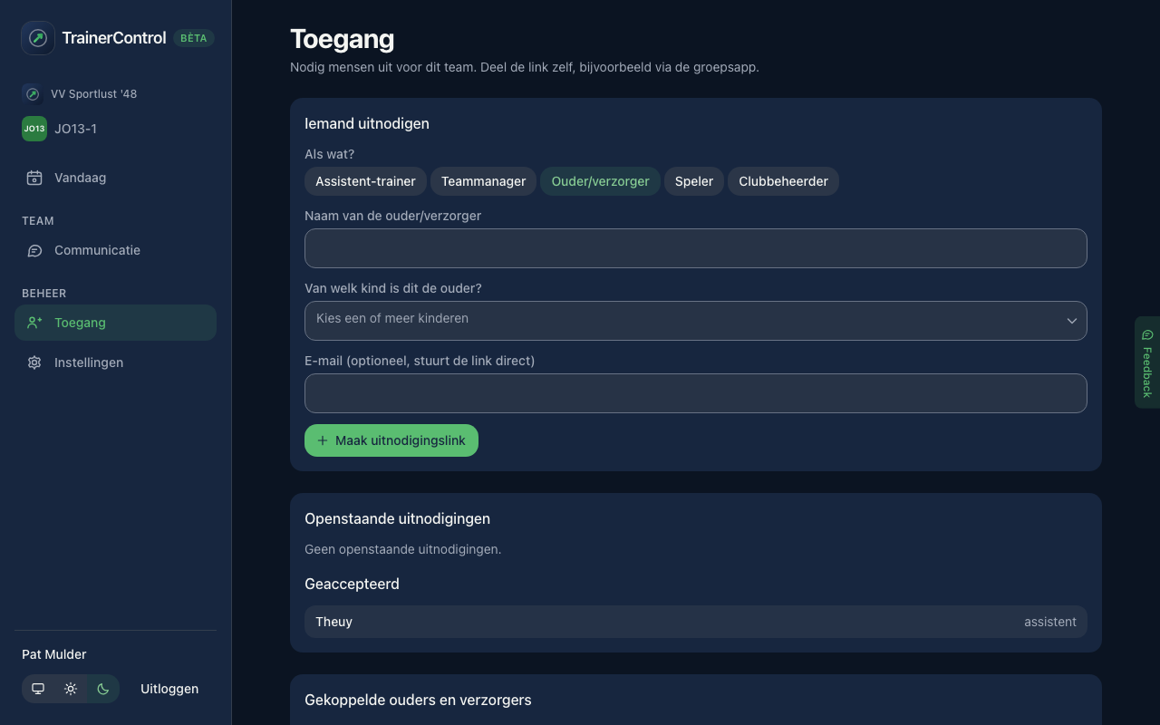 Het toegangsbeheer van het team: rollen, uitnodigingen en koppelingen